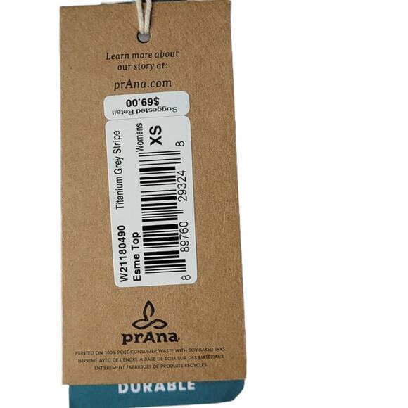 Prana Esme Titanium Grey w/ White Stripe Boat Neck Long Sleeve Tunic Top Sz XS - Picture 5 of 8